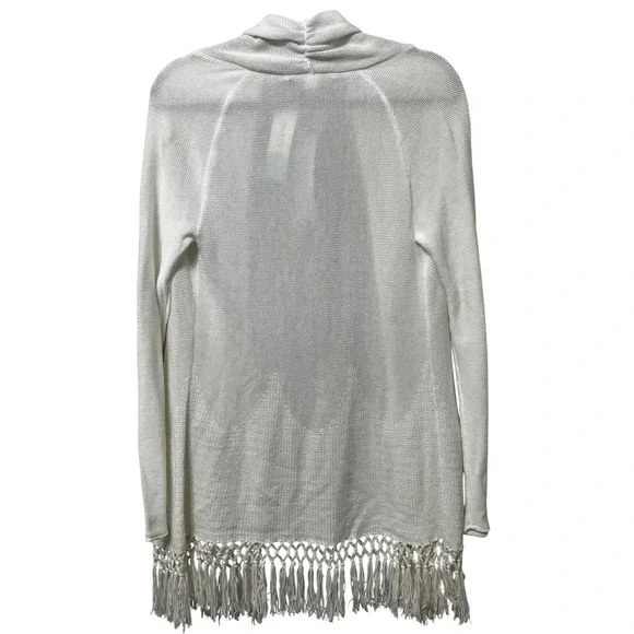 Lilly Pulitzer NEW Tatum Fringe Hem Cardigan White Cotton Knit Sweater Small - Picture 2 of 5